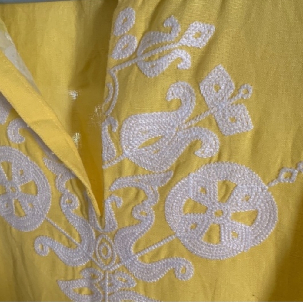 Soft Surroundings Canary Yellow Linen Maxi With White Embroidery - Picture 5 of 5